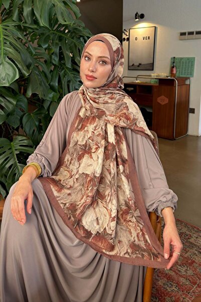 lamelif Vintage Flower Pattern Bamboo Shawl Milk Coffee