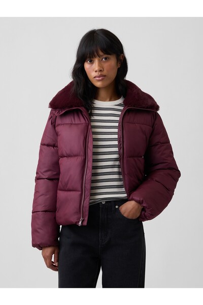 GAP Kadın Mor Relaxed Quilted Puffer Şişme Ceket