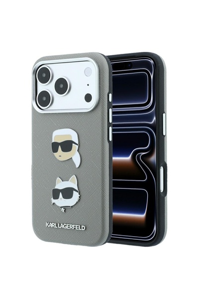 Karl Lagerfeld Husa Saffiano K&C Pins, iPhone 17/18 Pro, Gri