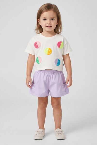 Kidzpro Toddlers Girl 3 Pieces Embroidered T-Shirt And Shorts With Ponytail S...