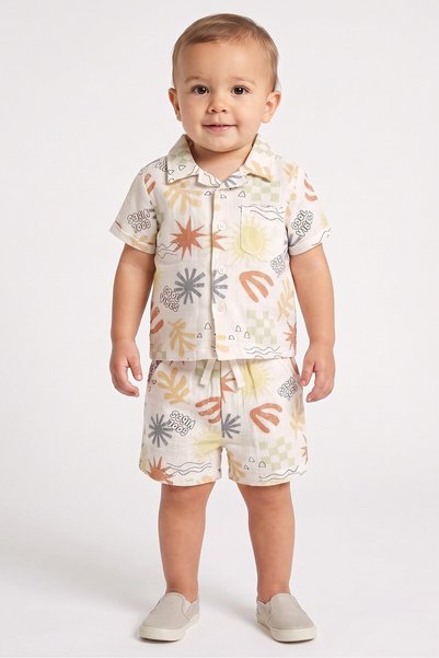 Lily & Jack Toddlers Boy 2 Pcs Allover Print Casual Shirt And Shorts Set, Mul...