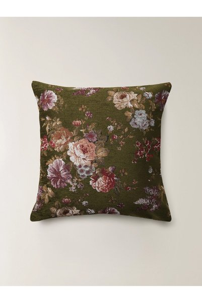 Minihol Botanica Çiçek Desenli Yeşil Kırlent Kılıfı (45 x 45 cm)