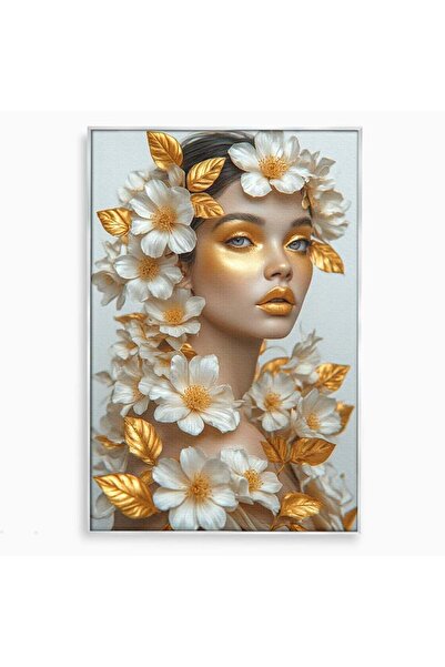 Luxcanva Tablou Canvas Portret Floral 50x70 cm cu Rama Argintiu Privire Flori...