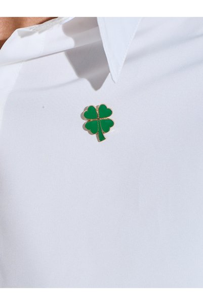 Styli Gold Tone and Green Enamel Clover Brooch Pin
