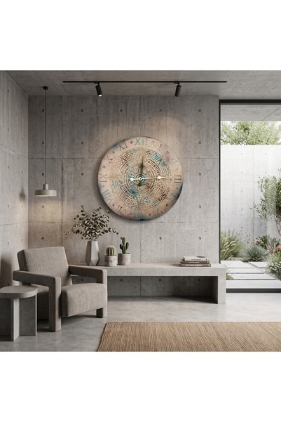 ModdoCon 50 cm Aztek / Maya Motifli Eskitme Taş Görünümlü Dekoratif Duvar Saati
