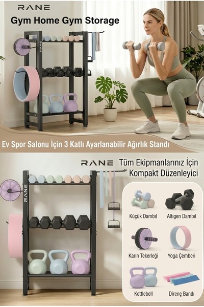 Dambıl Kettlebell Direnç Bandı Ve Çok Daha Fazlası İçin Çok Amaçlı Stand Siyah Renk