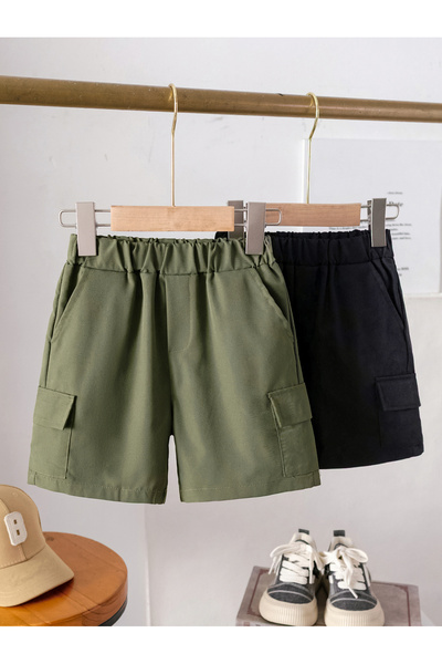 Take Two By Styli Kids Multi-Color Cargo Shorts - Pack of 2