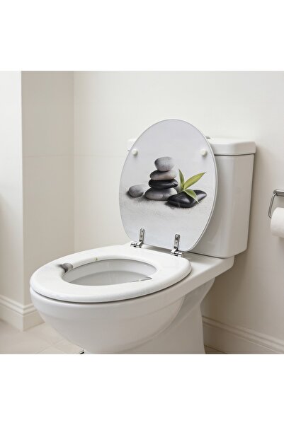 regata Scaun de toaletă din MDF, model Stone Stack, decor pe 3 laturi, închid...