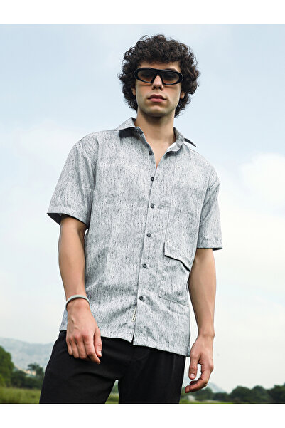 Campus Sutra By Styli Men Grey Speckled Flap Oversized Shirt