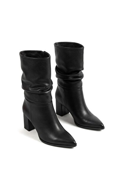 Zerenyus Zrne-C05 Exclusive Black Thick Heeled Bellows Boots 6 cm