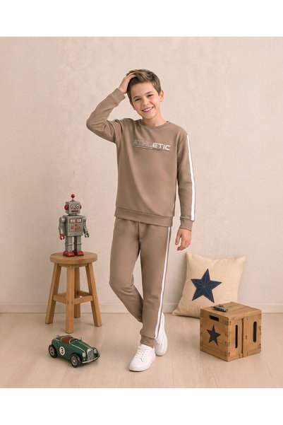 Elsima Boys & Teenagers Interlock Stripe Detailed Athletic Printed Long Sleev...