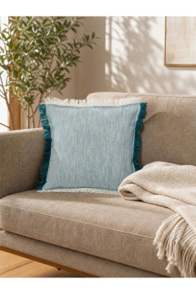 Styli غطاء وسادة قطني قطعة واحدة مع حواف مزينة بالبوم بوم 45×45 سم