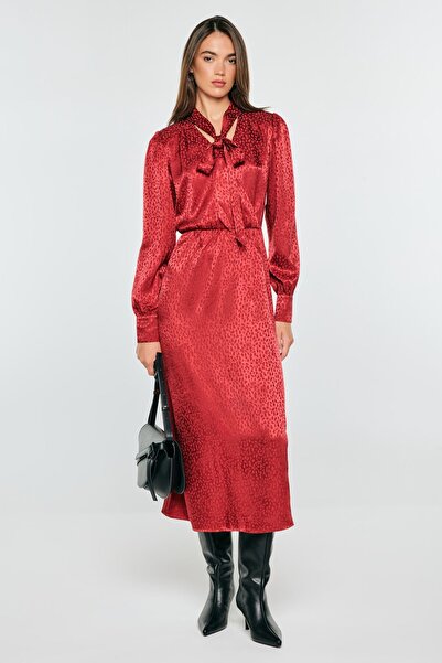 Big Star Rochie midi petrecută din vâscoză pentru femei, roșie Natina 603 XL