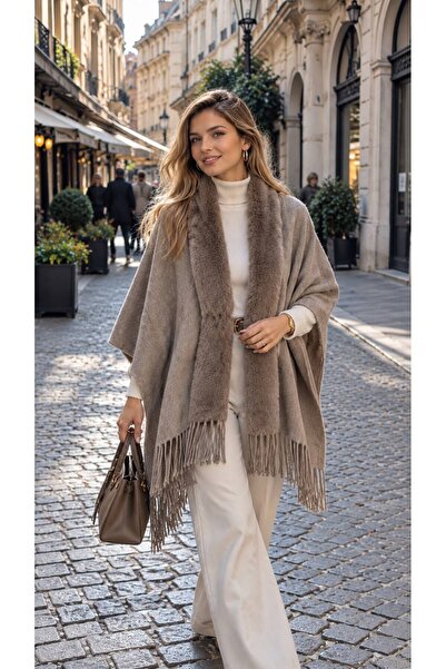 MARBERRY Mink Premium Cashmere Plush Faux Fur Women's Poncho