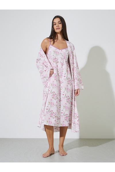 Styli Pack of 2 - Ditsy Floral V Neck Slip Dress and Robe Set