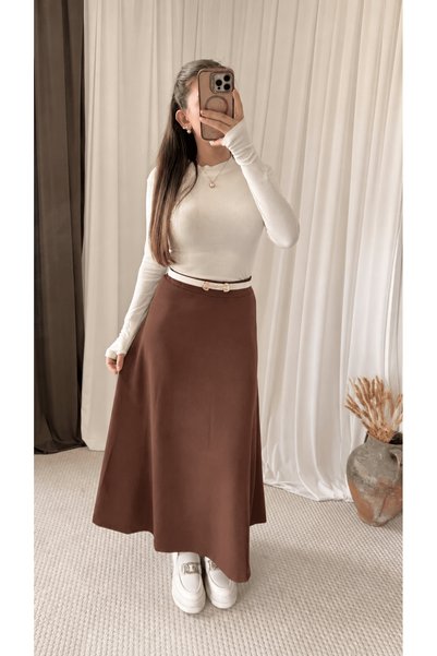 Hepsi Moda Flared Skirt - Ld - Chocolate Brown