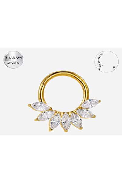 Funny Party Shop Inel piercing clicker din titan placat auriu, cu zirconii ma...