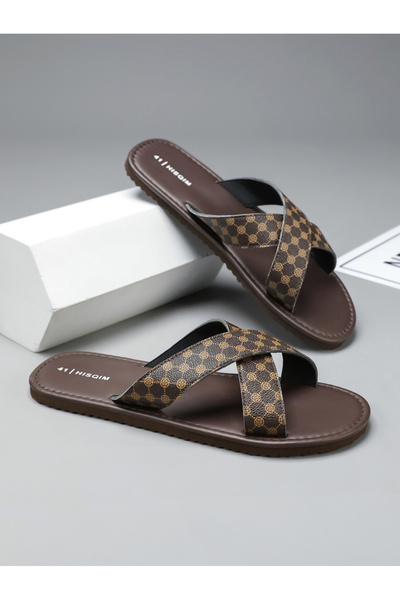 Take Two By Styli Men Brown Patterned Cross-Strap Flip Flops