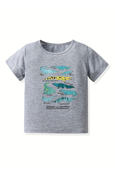 Take Two By Styli Kids Grey Alligator and Crocodile Graphic T-Shirt