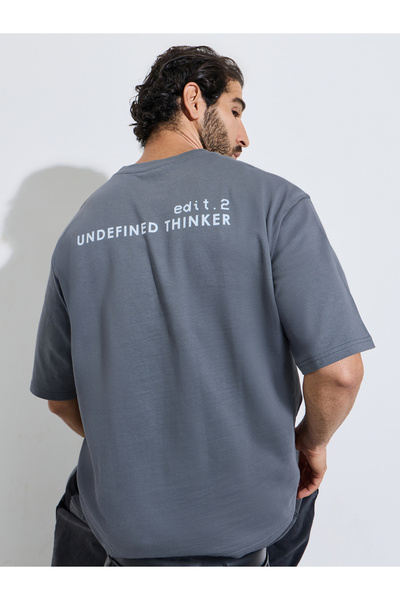 Styli Men Grey Oversized Back Screen Print Cotton Terry T-Shirt