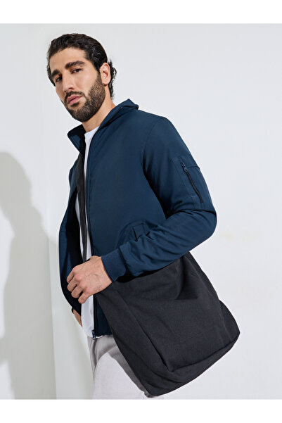 Styli Men Navy Blue Zip-Up Bomber Jacket