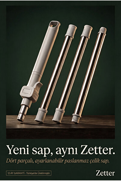 Zetter Teleskopik Mop Sapı 4 Parçalı Set 139-155 cm Ayarlanabilir Yedek Sap -...