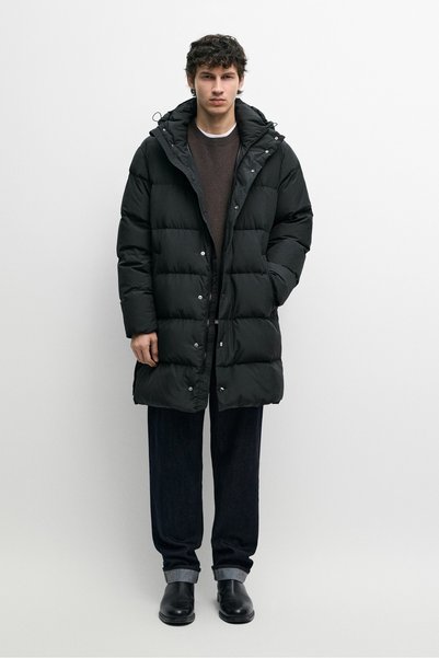 Massimo Dutti Kapüşonlu uzun şişme mont