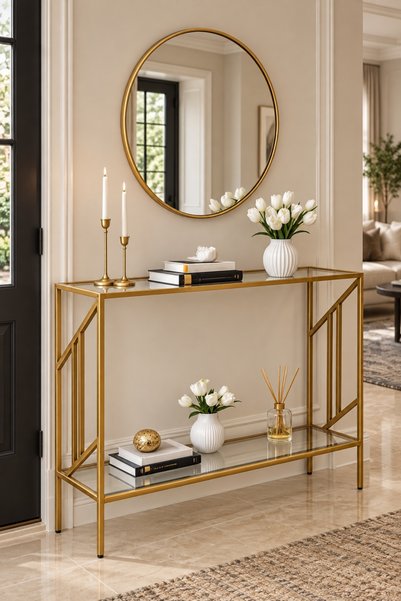 Teknor Gold Çerçeveli Şeffaf Camlı Modern Antre Dresuarı 100 cm