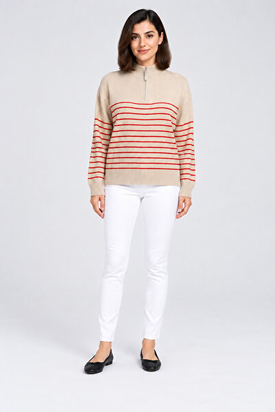 Yola Striped Sweater with Half-Zip Collar