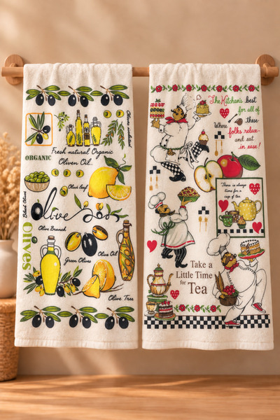 Meslina Home 30X50 Cm 2 Parça %100 Pamuk Baskılı Mutfak Havlusu Kurulama Bezi...