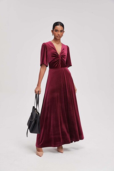 Livia Velvet Maxi Dress with Twist-Front Detail