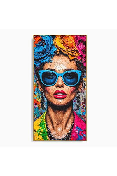 Luxcanva Tablou Canvas Femeie Cu Ochelari 50x100 cm cu Rama Auriu Portret Lux...