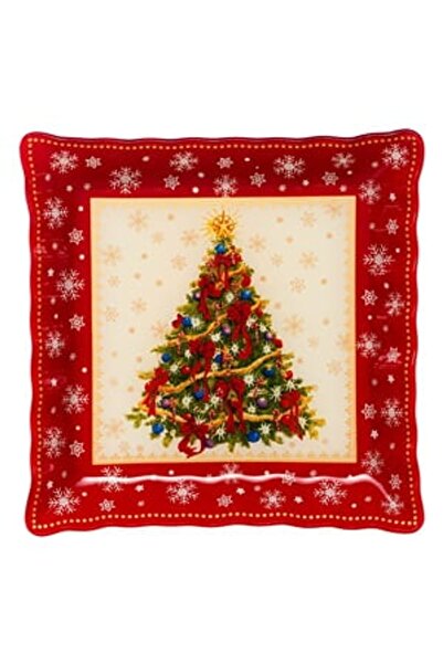 DD SHOP Platou de Craciun din Sticla Ecru Brad Fulgi 30x30cm - Farfurii Patra...