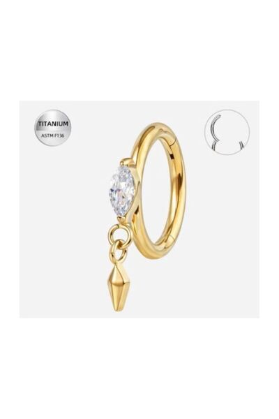 Funny Party Shop Piercing Inel Articulat din Titan F136 Auriu cu Piatra Marqu...