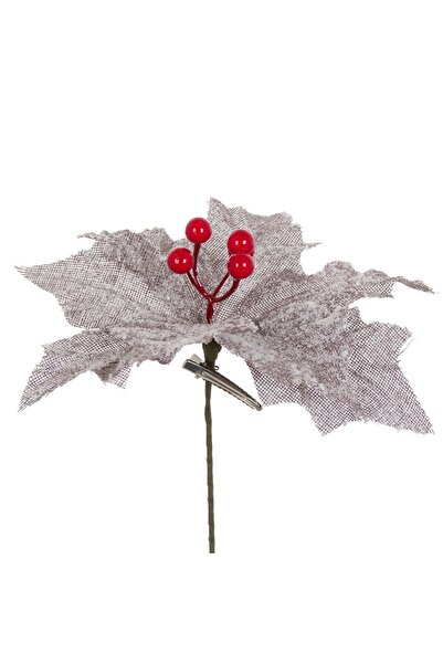 DD SHOP Floare Decorativa de Craciun de In Gri Ninsa cu Clips 25cm - Craciunite