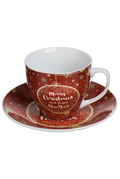 DD SHOP Set de Craciun cu Ceasca din Portelan Bordo cu Mode Fulgi Aurii "Merr...
