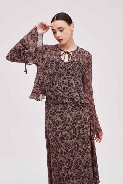 menta Floral Long Sleeve Crew Neck Top