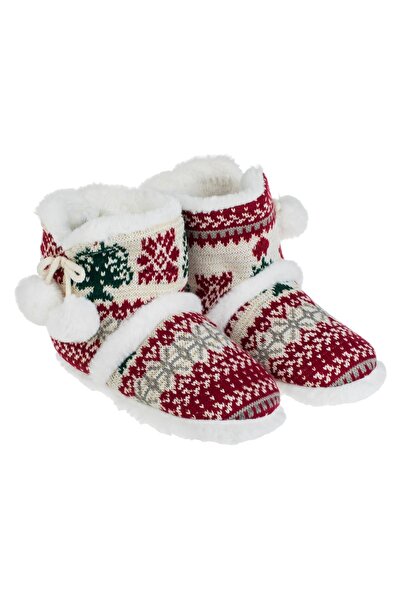 DD SHOP Botosei de Craciun Jacquard Alb Rosu cu Pompon - Botosi Dama