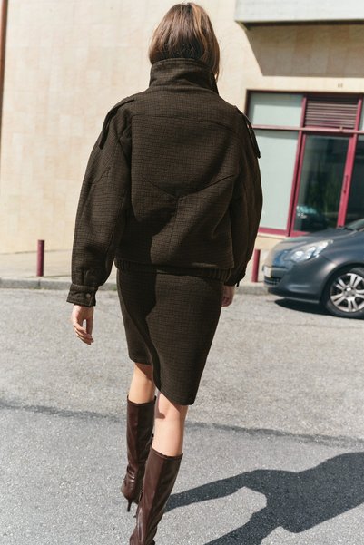 Pull & Bear Kareli boxy kaşe ceket