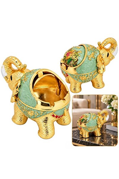 SUNUP Sn-38890 Water Green Colored Ashtray with Elephant Figure