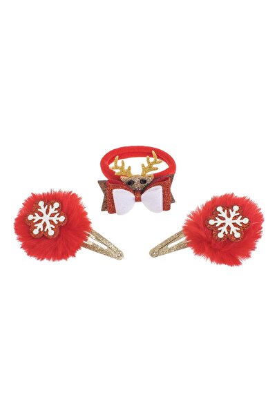 DD SHOP Set Clame Par cu Pompon Rosu Fulgi de Craciun & Elastic Fundita cu Re...