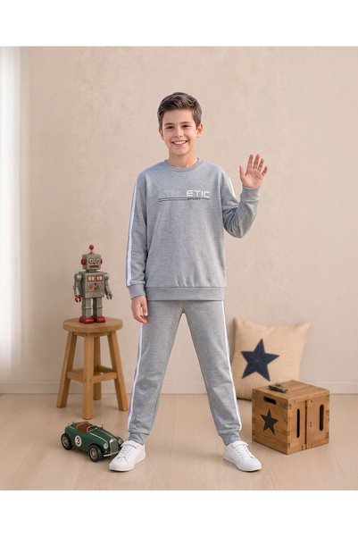 Elsima Boys & Teenagers Interlock Stripe Detailed Athletic Printed Long Sleev...