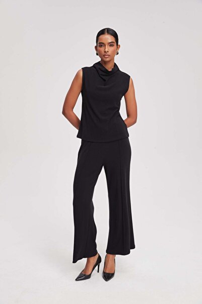 Livia Sleeveless Top with Draped Cowl Neckline and Straight Fit