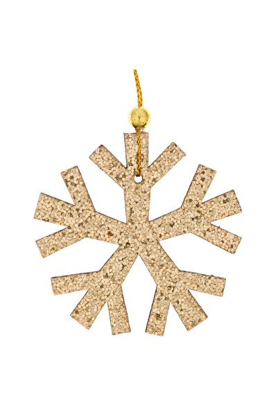 DD SHOP Ornament de Lemn Brad de Craciun Fulg Glitter Bej 7cm - Ornamente Div...