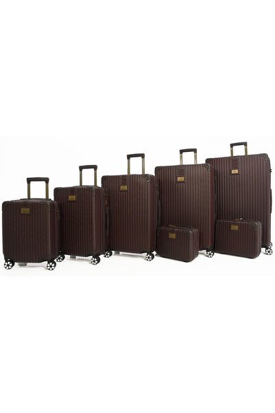 MORANO Shockproof and Drop Resistant Abs Luggage Sets 7-Piece Set Beige and Brown Hard-Shell Travel Luggage Sets