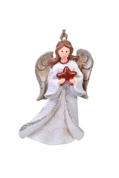 DD SHOP Ornament Brad de Craciun Ceramic Inger cu Stea 12cm - Ornamente Lemn ...