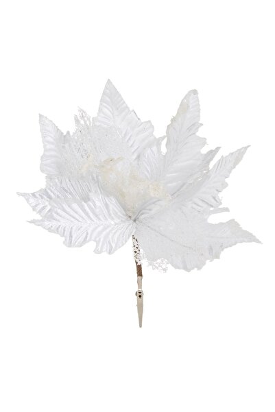 DD SHOP Floare Decorativa Alba Plasa cu Clips & Glitter Argintiu 26cm