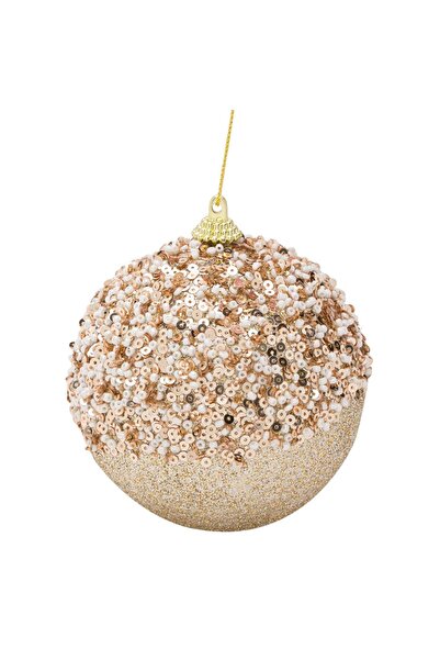 DD SHOP Ornament Brad de Craciun Glob Bej Paiete Margele Glitter Ø9cm