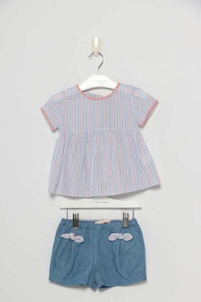 Gingersnaps Girls' Denim Shorts Set with Half-Sleeve Top