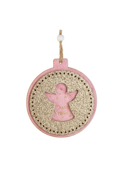 DD SHOP Ornament Brad de Craciun din Lemn Rotund Ingeras Roz Catifelat cu Gli...